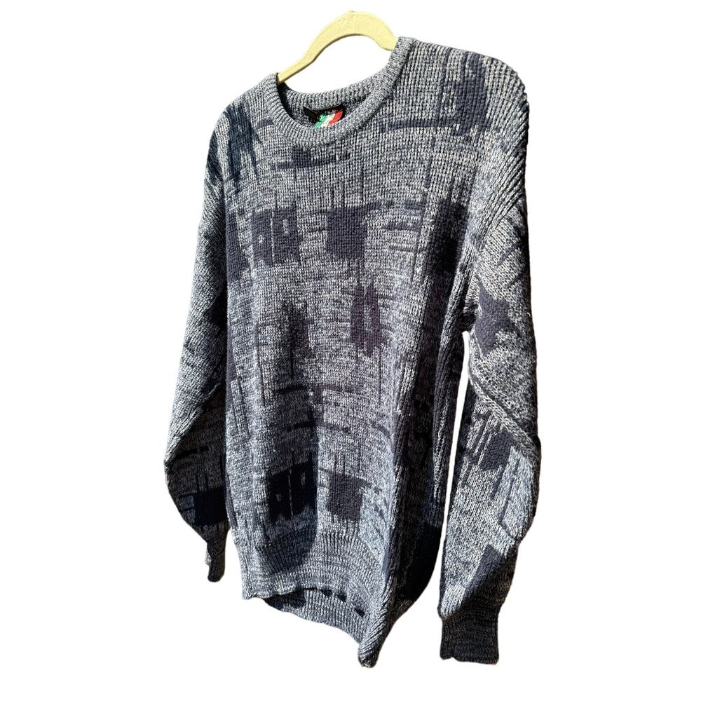 Vintage Colore Sweater Small Heather Navy Blue Colorblock Knit Pullover